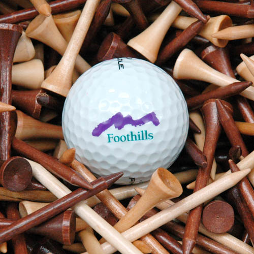 Golf ball embossed with Foothills Park & Recreation District logo.