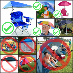 Samples of approved and not allowed shade structures to bring to the Red, White & You event.