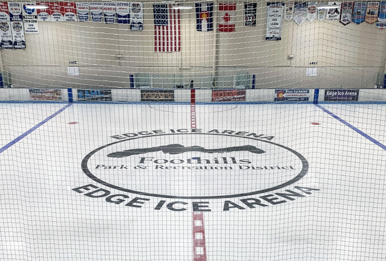 Center ice at Edge Ice Arena, managed by Foothills Park & Recreation District.