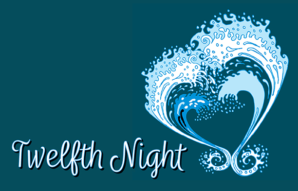 Promotional image for Twelfth Night showing water waves cresting into the shape of a heart.