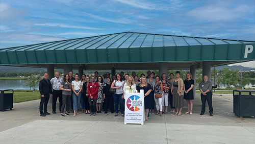 Group photo of South Jeffco Business Alliance attendees at Clement Park.